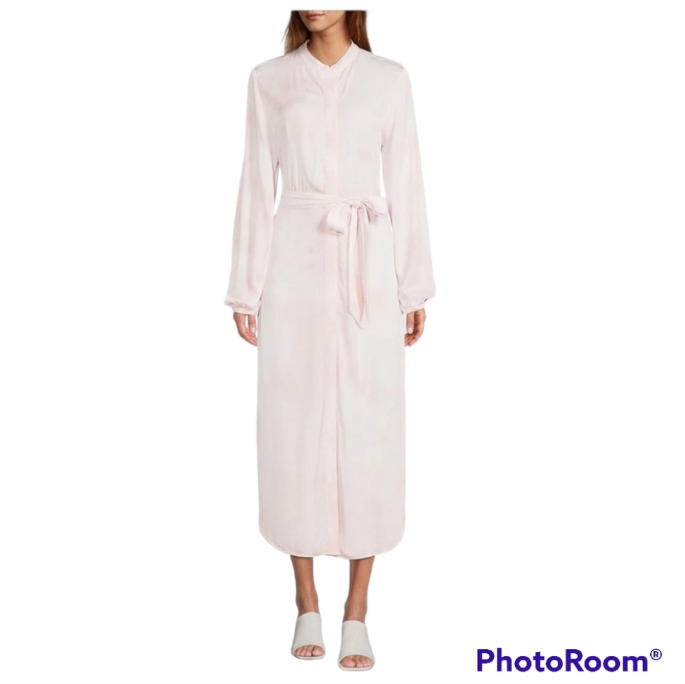 Cloth & Stone Pink Long Sleeve Banded Collar Button Front Maxi Shirt Dress XS